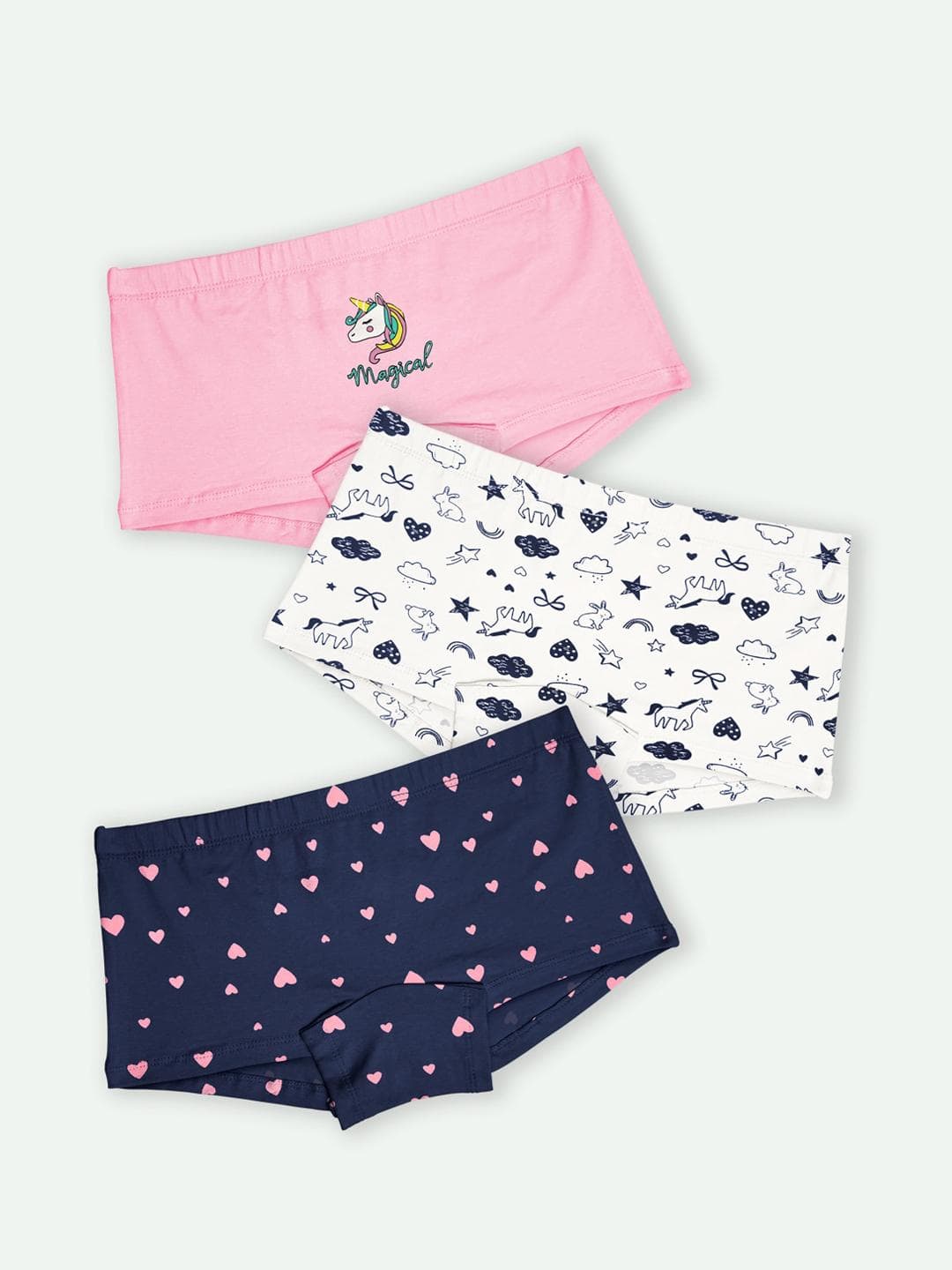 Buy Ariel Girls Pack Of 3 Mid Rise Printed Boy Shorts - - Apparel for Girls