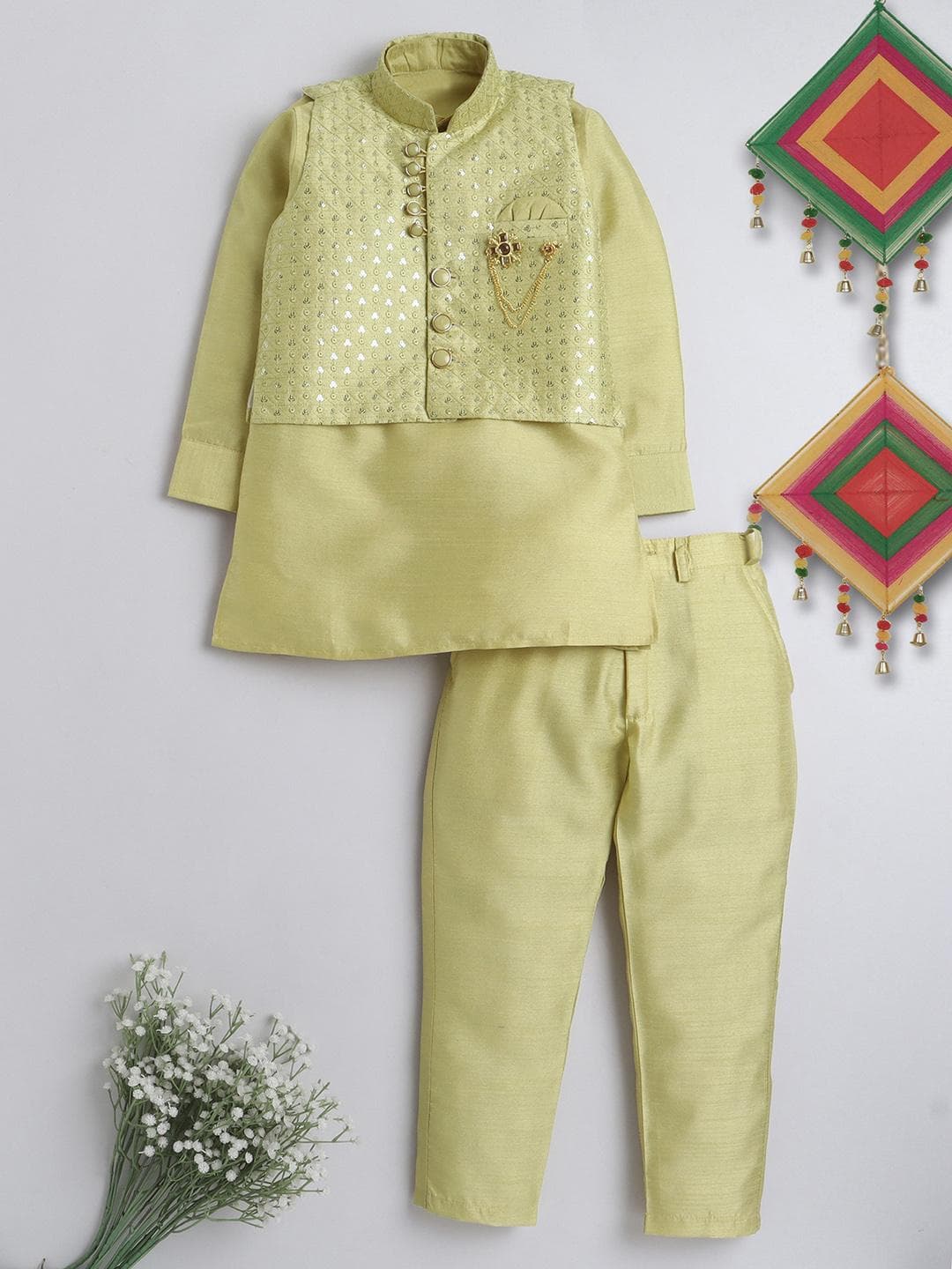 ahhaaaa Boys Embroidered Indo-Western Sherwani Set