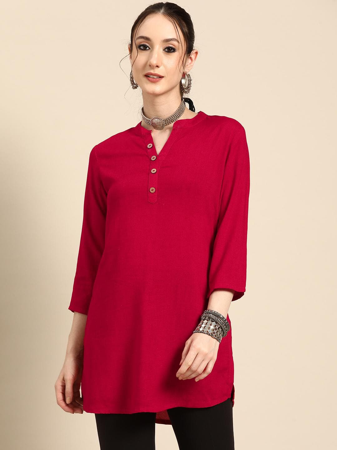 Sangria Printed Mandarin Collar Short Kurti