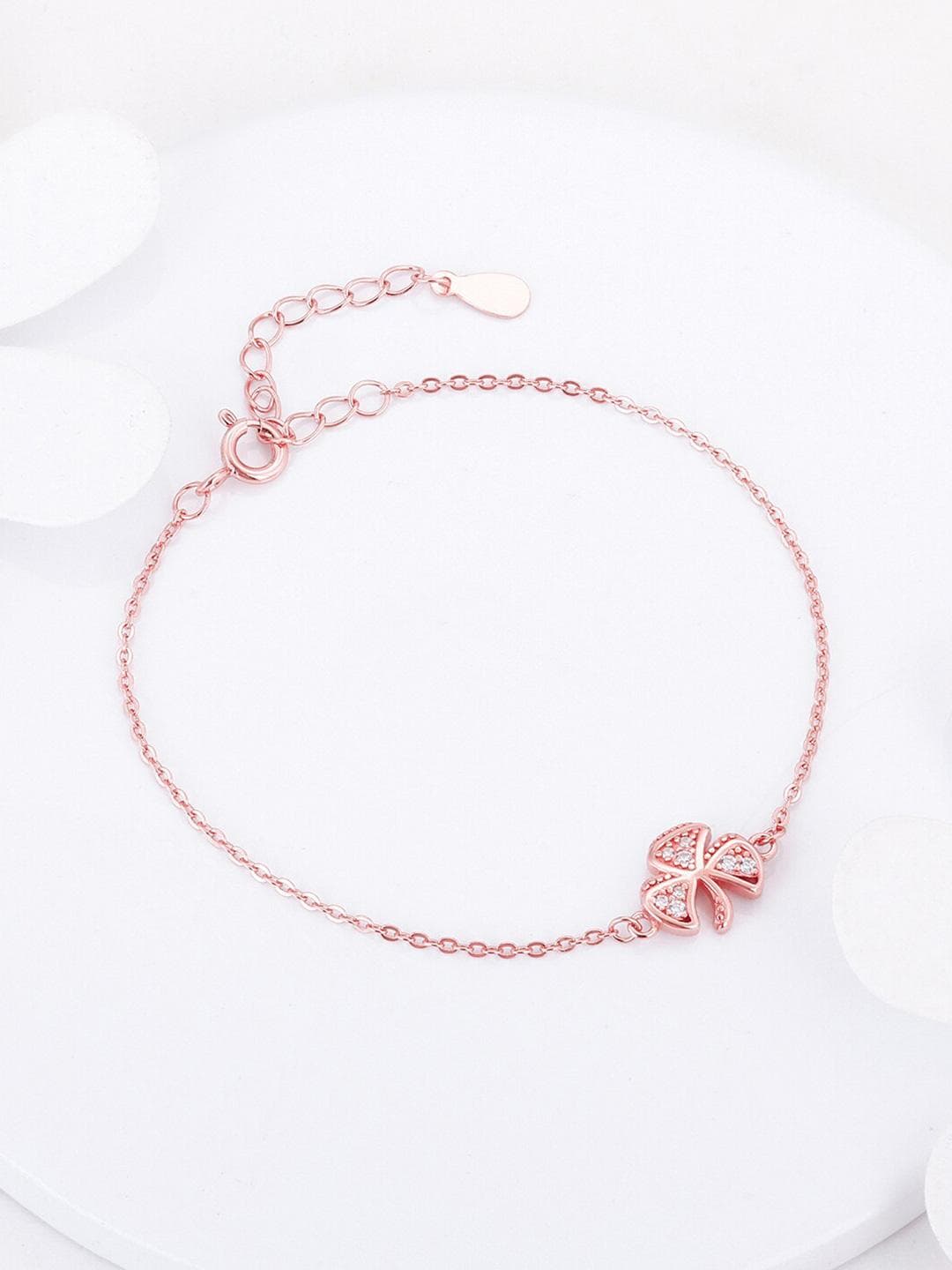 GIVA Women Sterling Silver Cubic Zirconia Rose Gold-Plated Link Bracelet