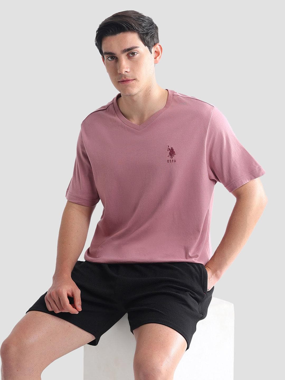 Buy U.S. Polo Assn. Embroidered Logo V Neck Cotton Lounge T Shirts - - Apparel for Men