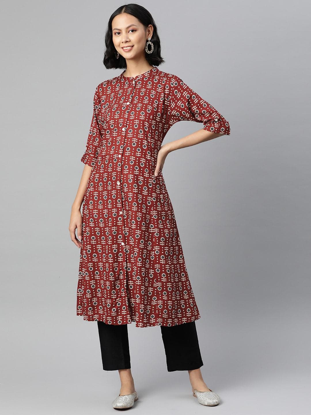 Bachuu Floral Printed Mandarin Collar A-Line Regular Kurta