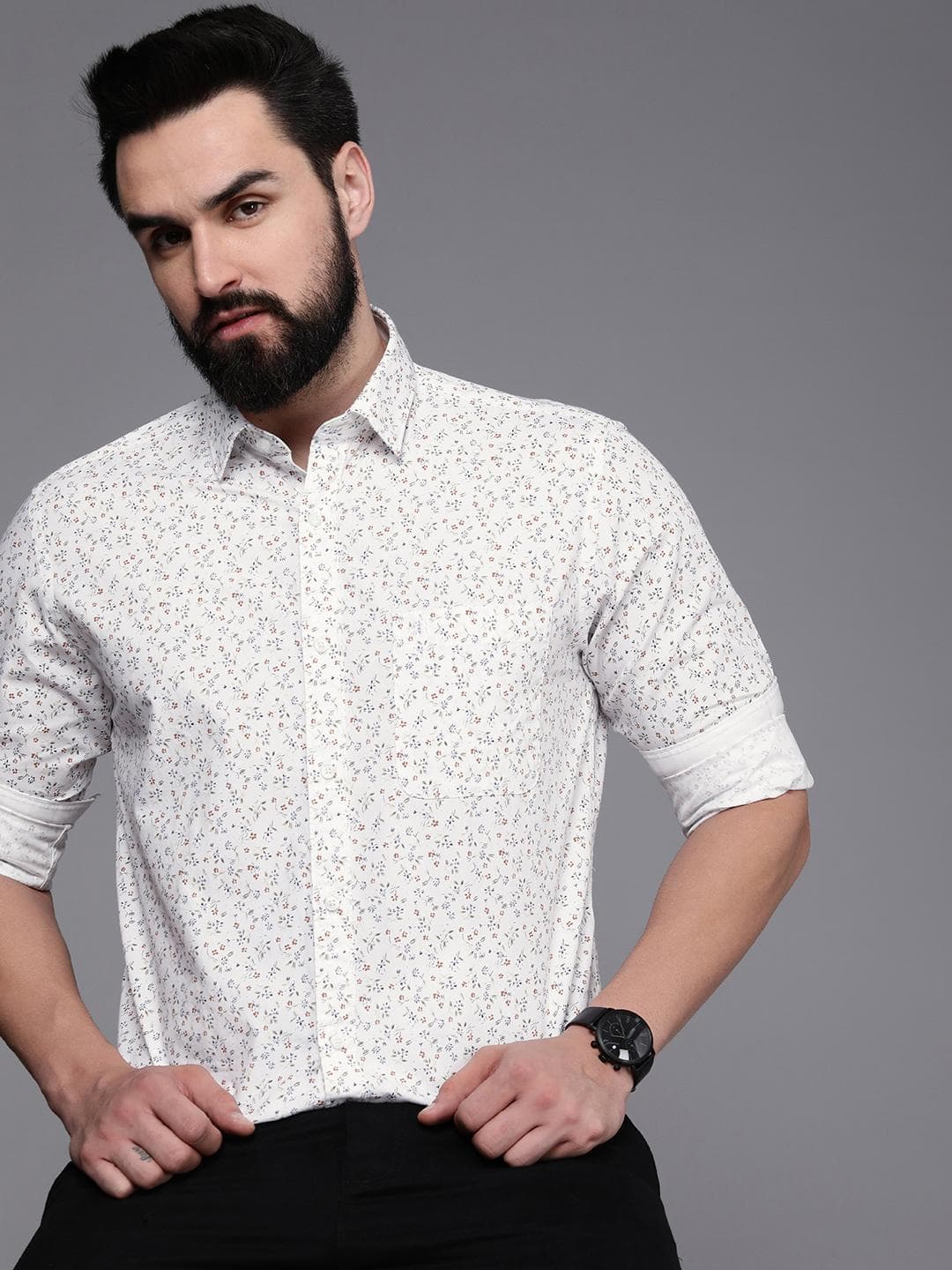 Raymond Men Slim Fit Floral Printed Pure Cotton Casual Shirt
