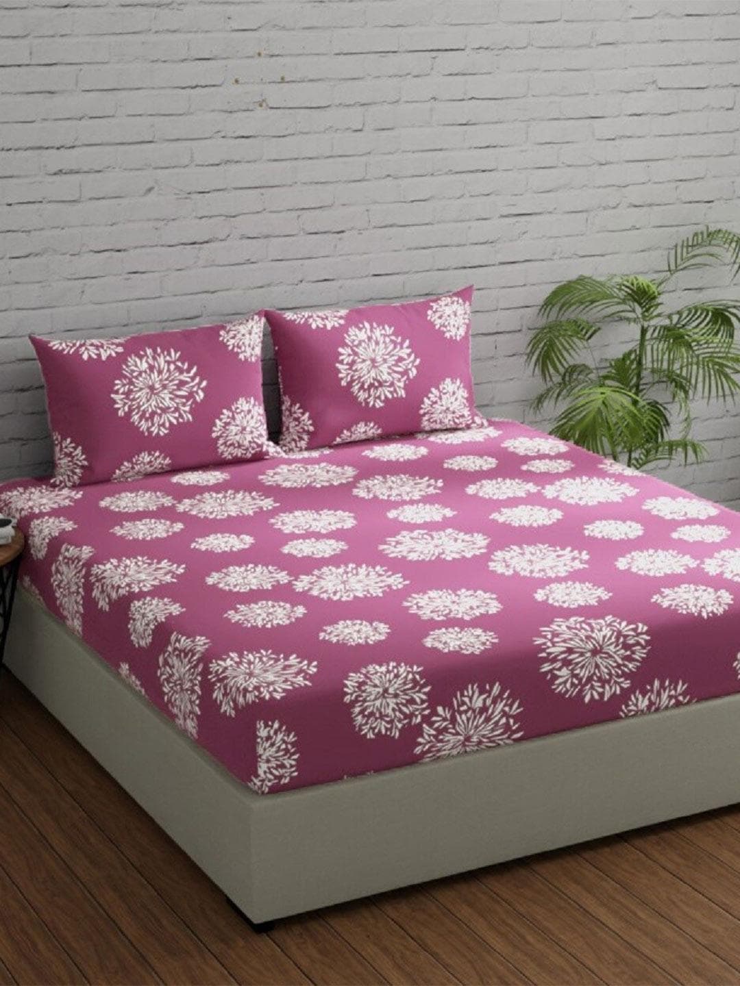 Buy Huesland Mauve Ethnic Motifs 144 TC Fitted Super King Bedsheet &2 Pillow Covers 108 X 108 Inches - - Home for Unisex