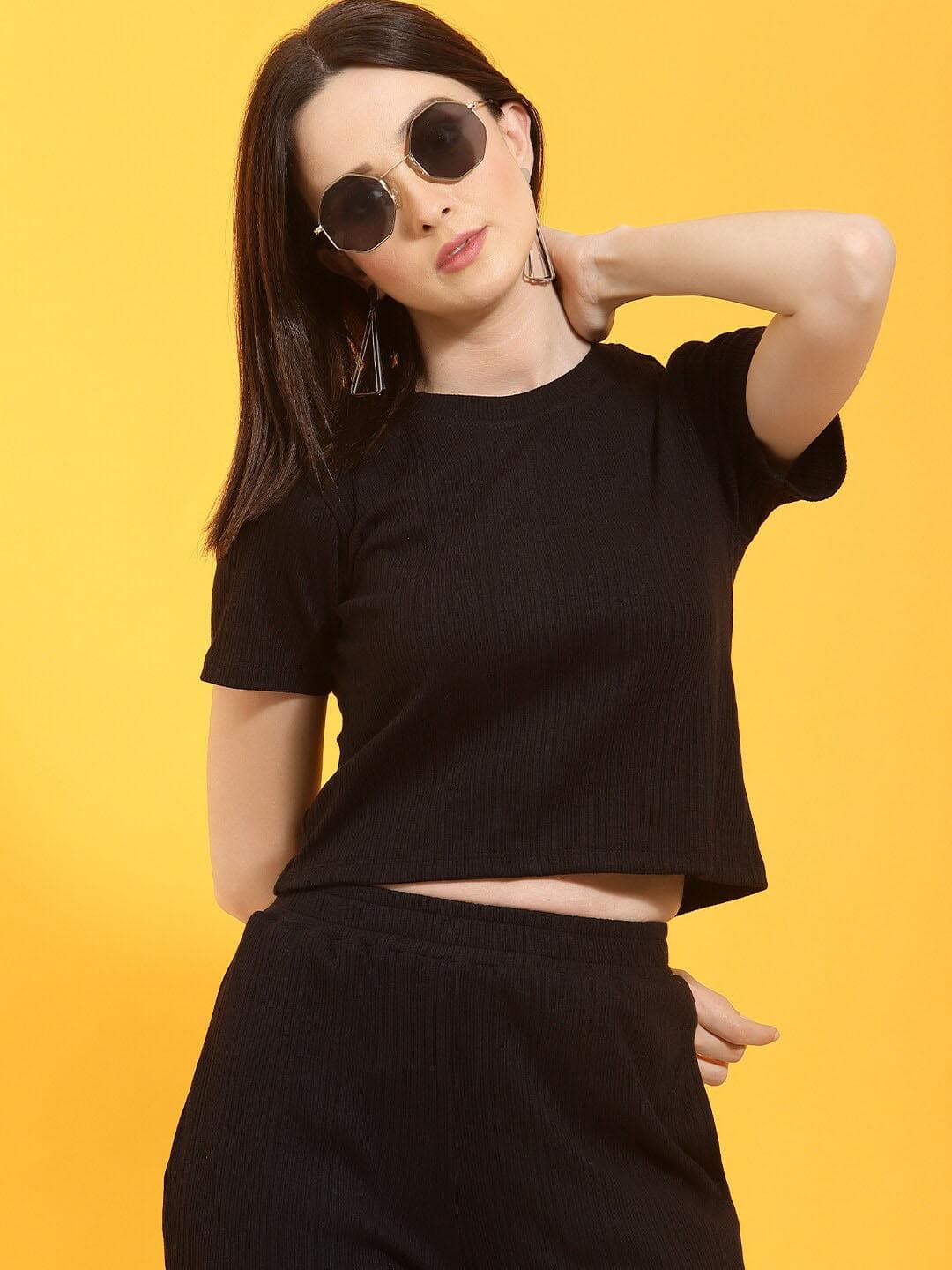Buy Rigo Pure Cotton Crop Top With Trousers Co Ord Set - - Apparel for Women