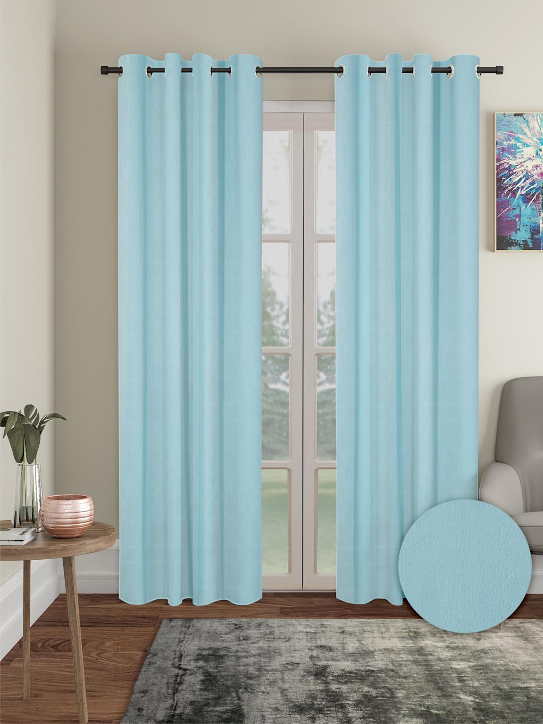 Buy Cortina Blue 2 Pieces Black Out Door Curtains - - Home for Unisex