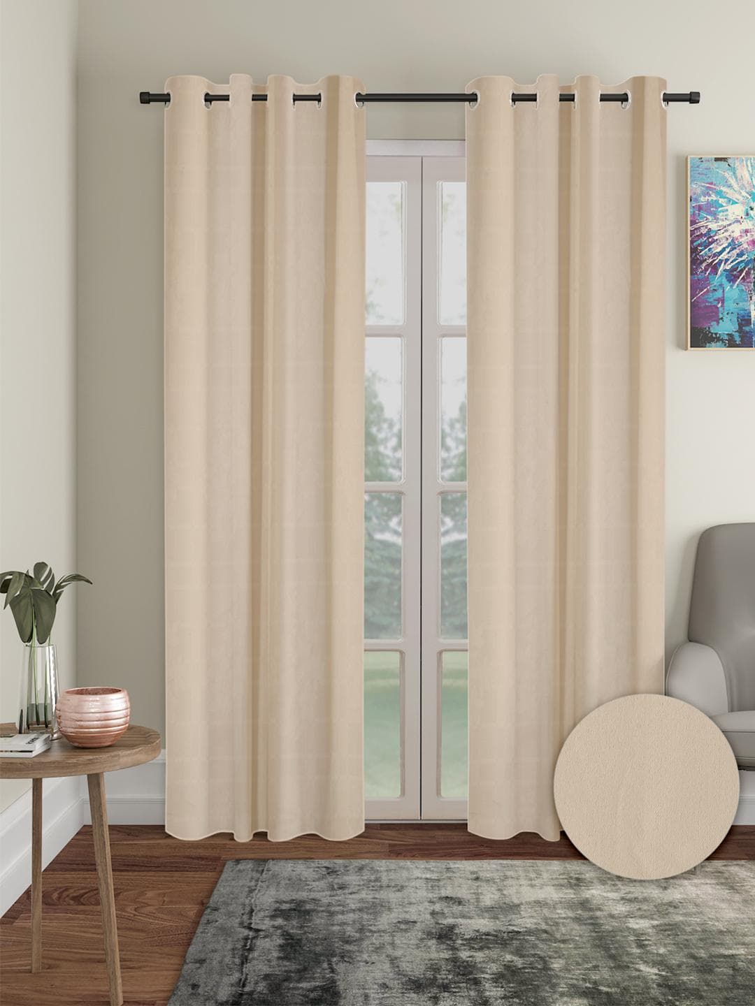 Buy Cortina Cream Coloured 2 Pieces Black Out Door Curtains - - Home for Unisex