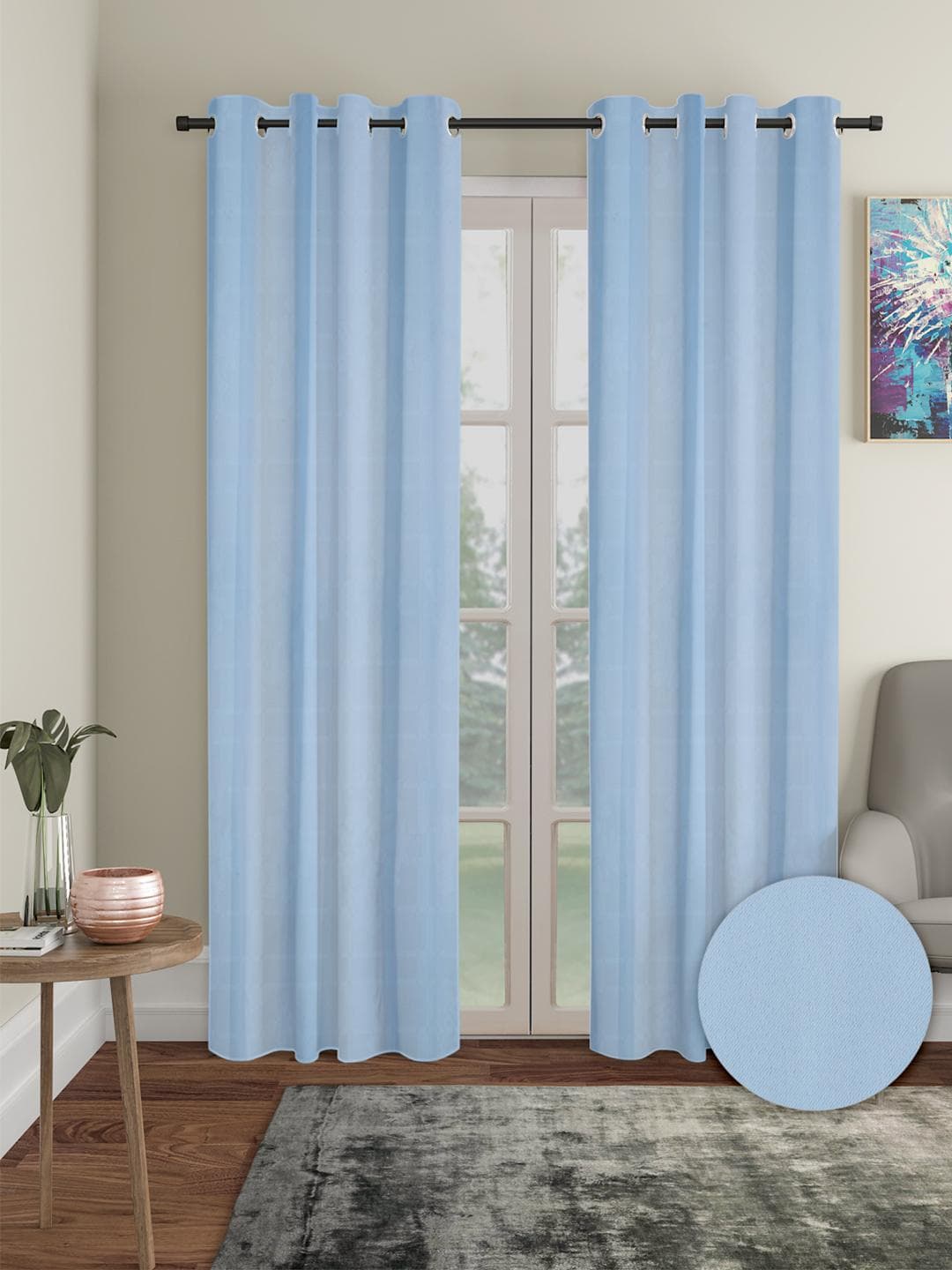 Buy Cortina Blue 2 Pieces Black Out Door Curtains - - Home for Unisex