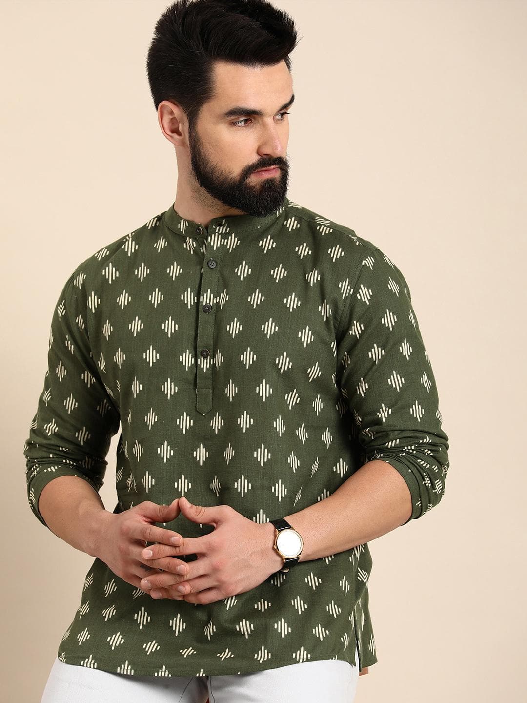 Anouk Men Geometric Printed Cotton Short Kurta