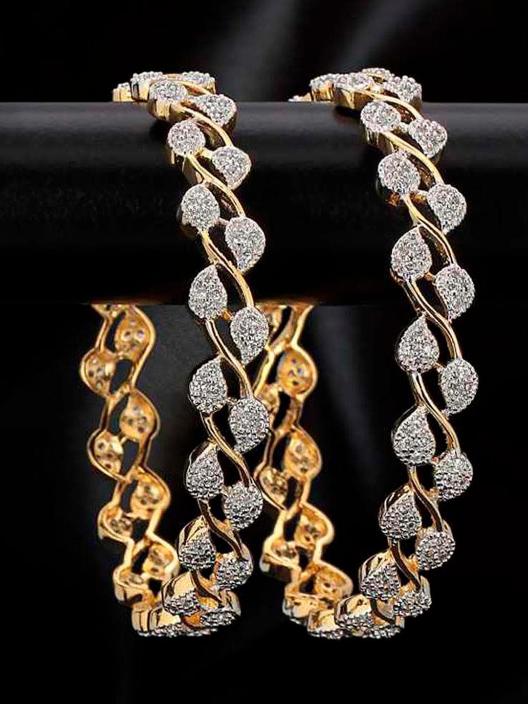 Buy YouBella Set Of 2 Silver Toned & Gold Toned Stone Studded Bangles - - Accessories for Women
