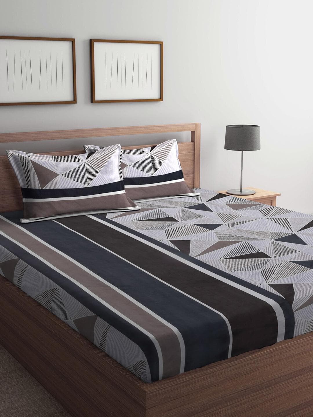 Buy KLOTTHE Brown Geometric Polycotton 300 TC King Fine Bedsheet With 2 Pillow Covers 98 X 87 Inches - - Home for Unisex