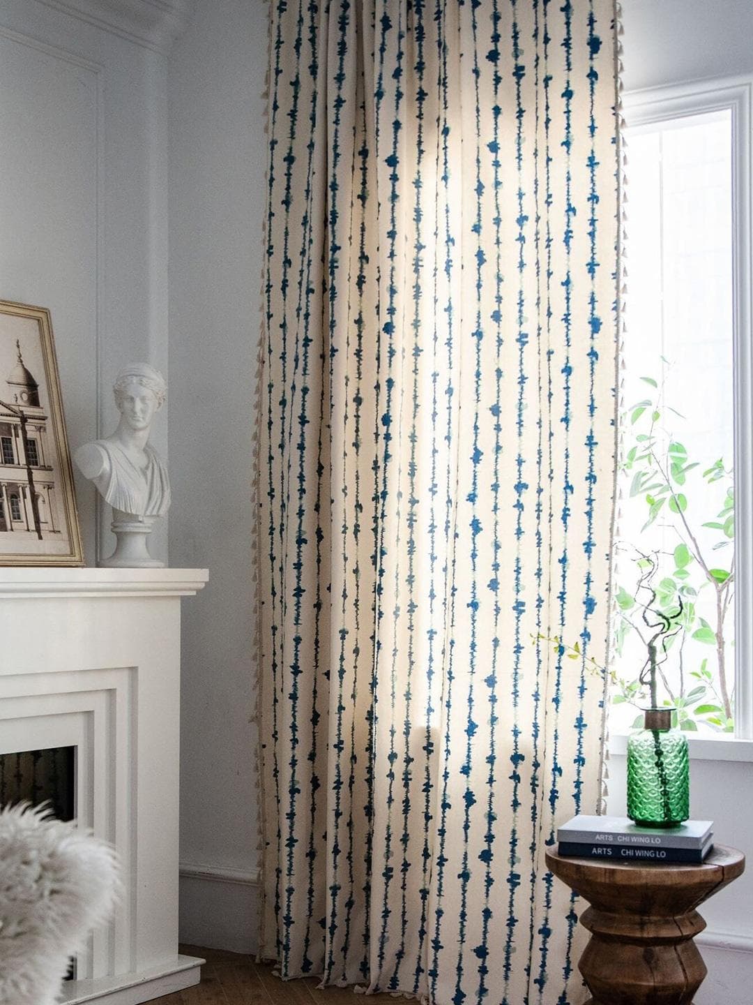 Buy Huesland White & Blue 1 Piece Cotton Striped Room Darkening Door Curtain 7x4 Ft - - Home for Unisex