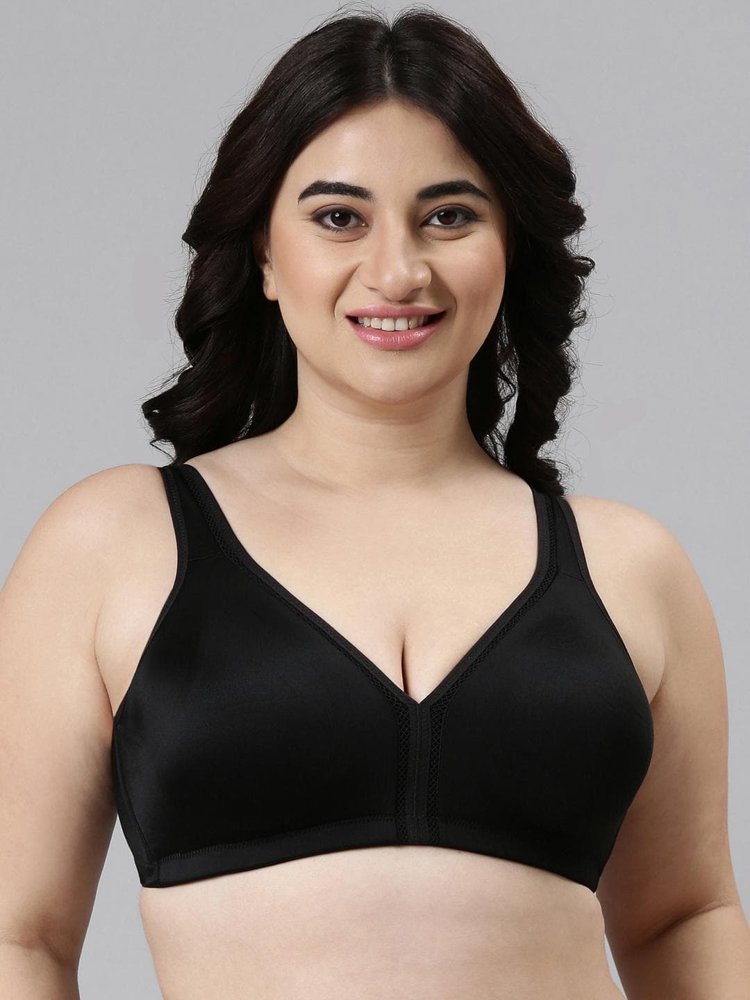 Enamor Non Padded Non-Wired Full Coverage Plunge Neckline Plush Side Support Everyday Bra
