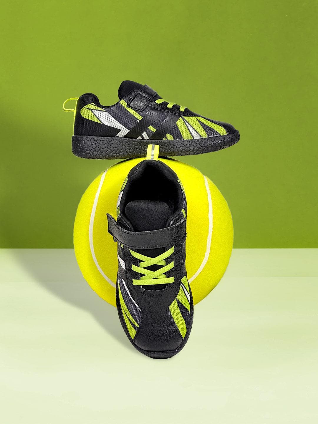 KazarMax Hopits Neon Black Mesh Velcro Walking Shoes