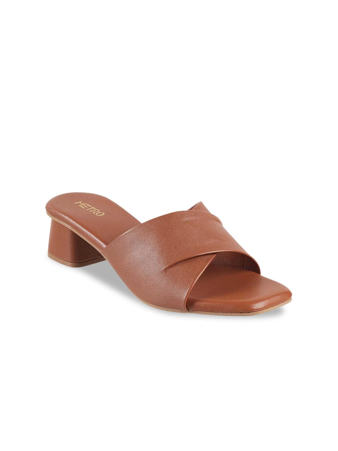 Metro Open Toe Tan Comfort Block Heels