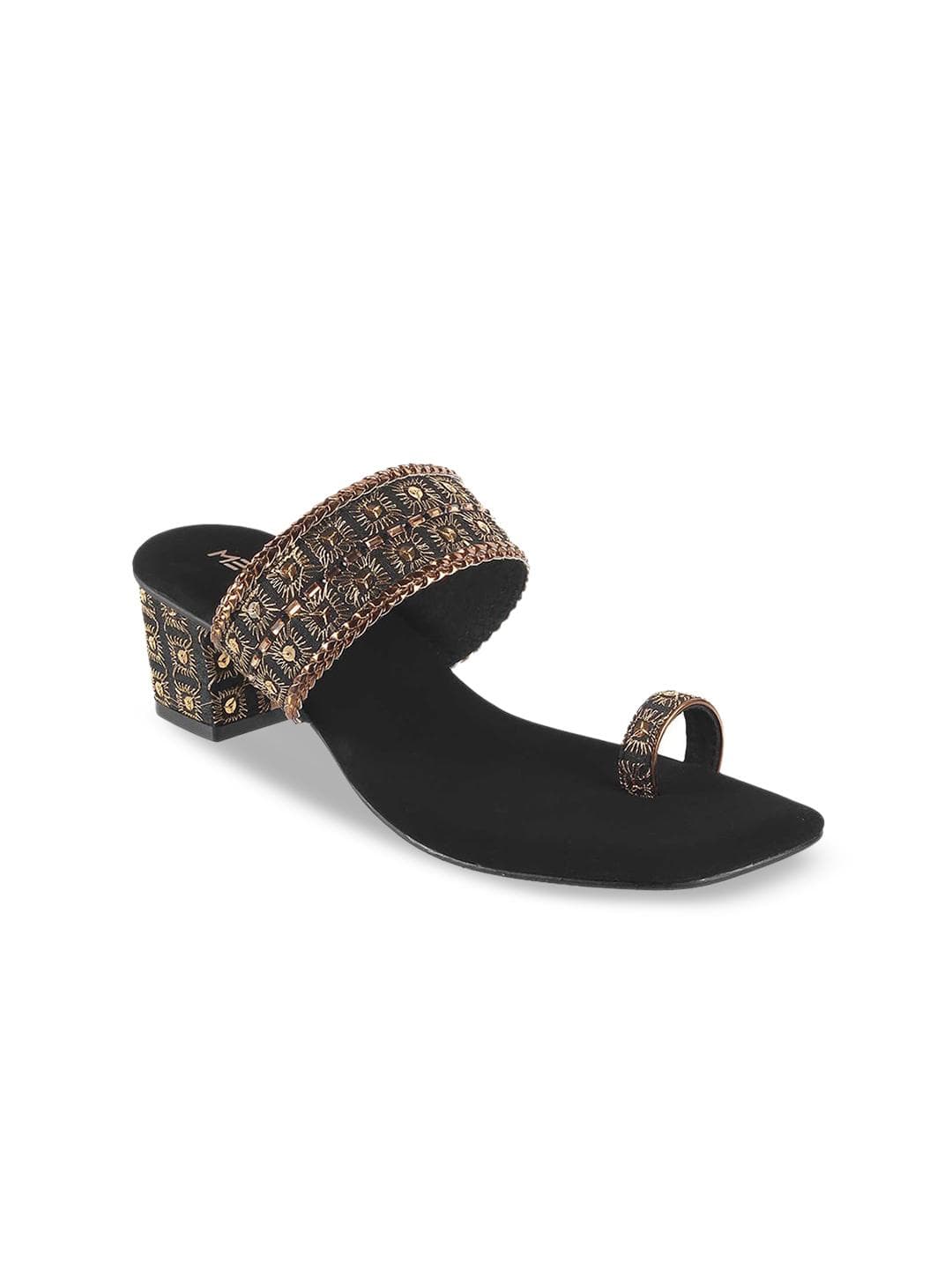 Metro Womens Black Embeliished One Toe Block Heel