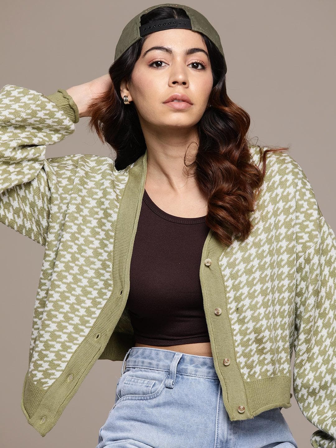 The Roadster Lifestyle Co. Houndstooth Acrylic Cardigan
