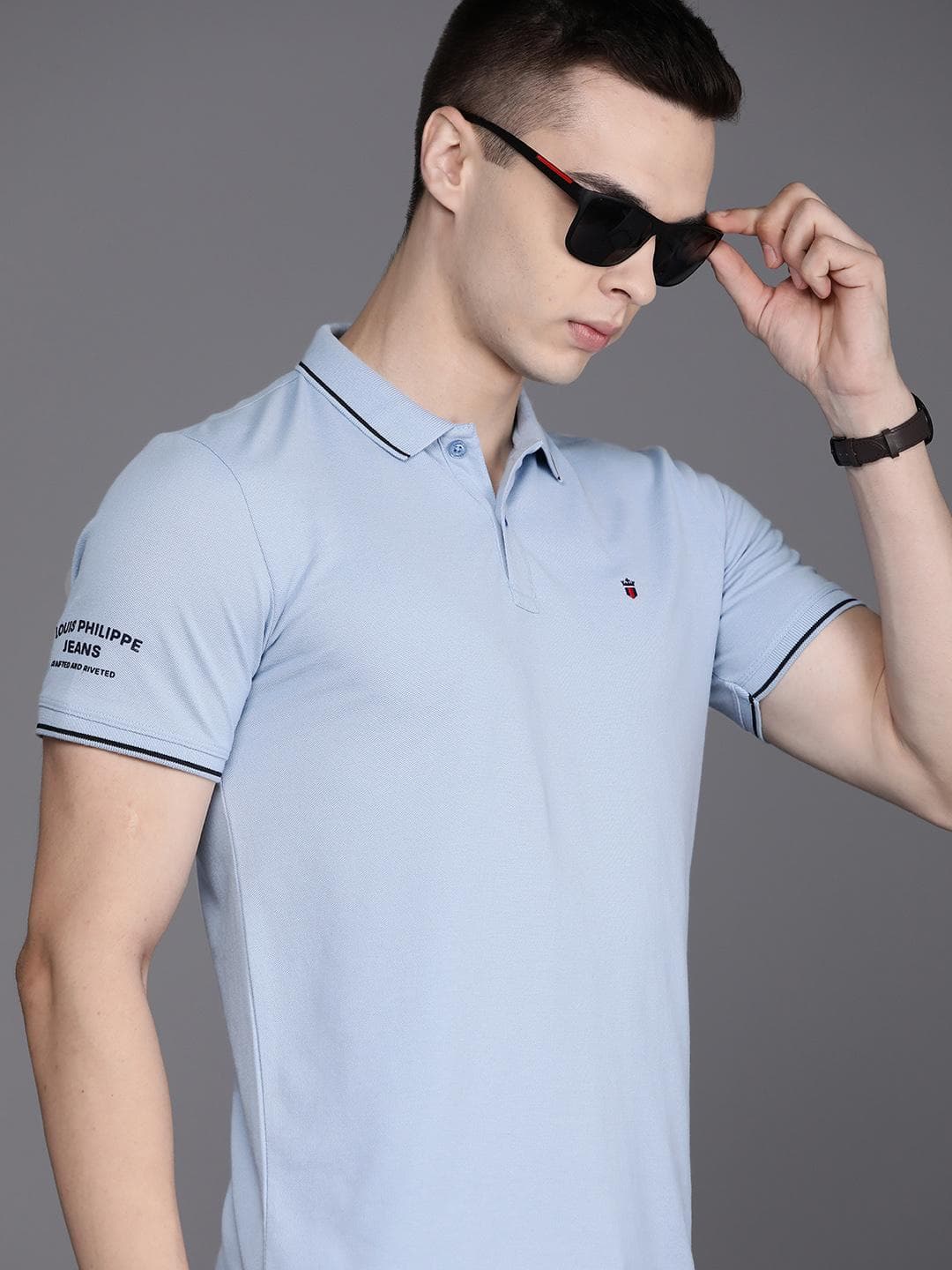 Men Slim Fit Collar Tipping & Arm Branding Half Sleeve Tshirt