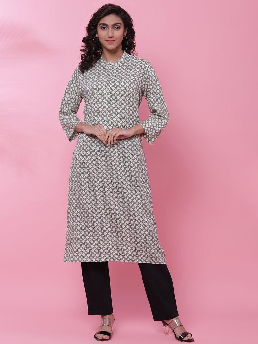 Biba Geometric Printed Mandarin Collar Kurta