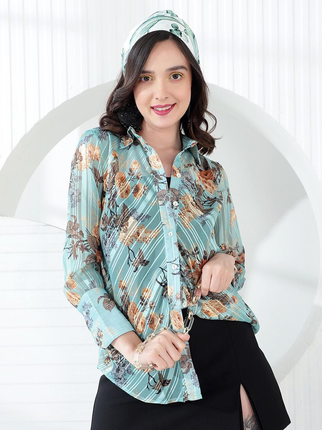 KASSUALLY Green Floral Printed Casual Shirt