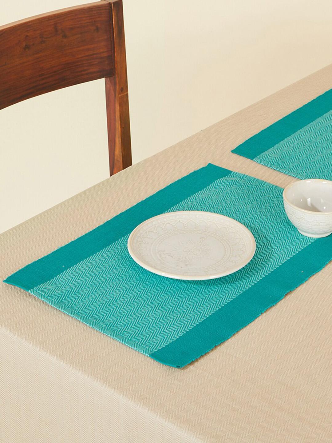 Buy Fabindia 6 Pieces Turquoise Blue Kislay Cotton Table Placemats - - Home for Unisex