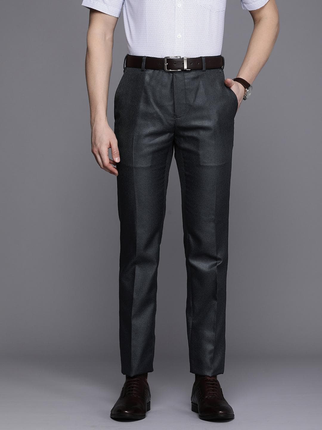 Raymond Men Self Design Textured Slim Fit Formal Trousers