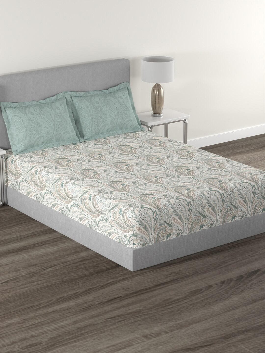 Buy MYTRIDENT Jaipuri Printed Green Ethnic Motifs Pure Cotton 144 TC Queen Bedsheet With 2 Pillow Covers 228 X 254 Cm - - Home for Unisex