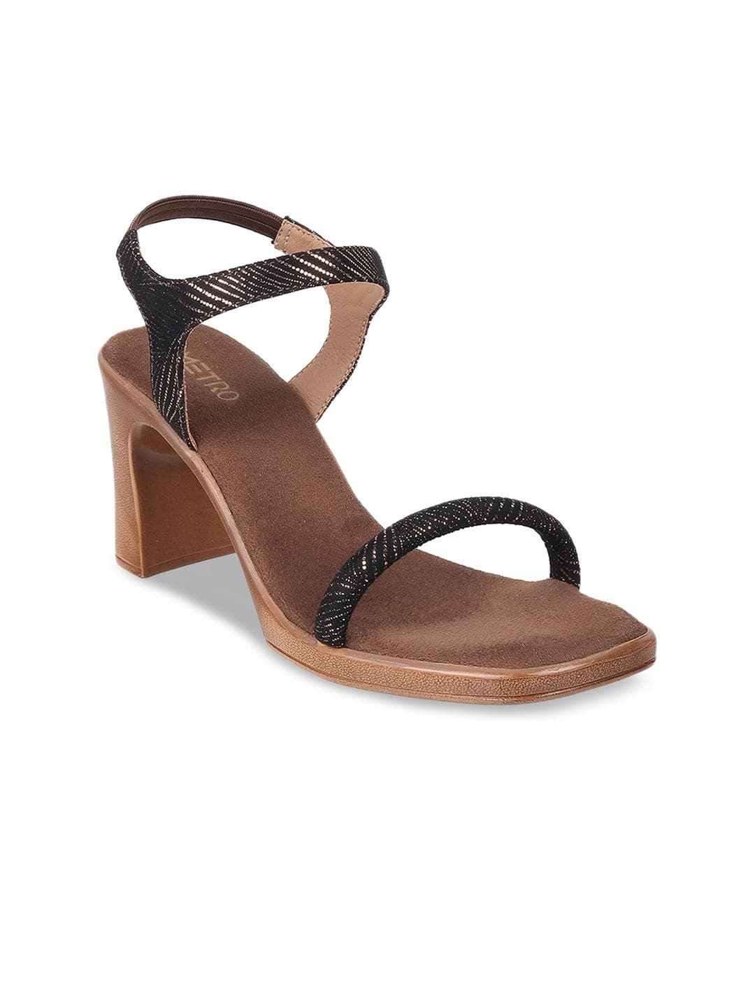 Metro Womens Brown Strapy Open Toe Block Heel Sandal
