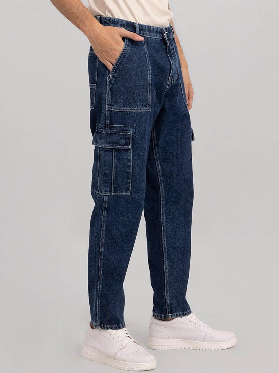Snitch Men Blue Baggy Fit Pure Cotton Jeans