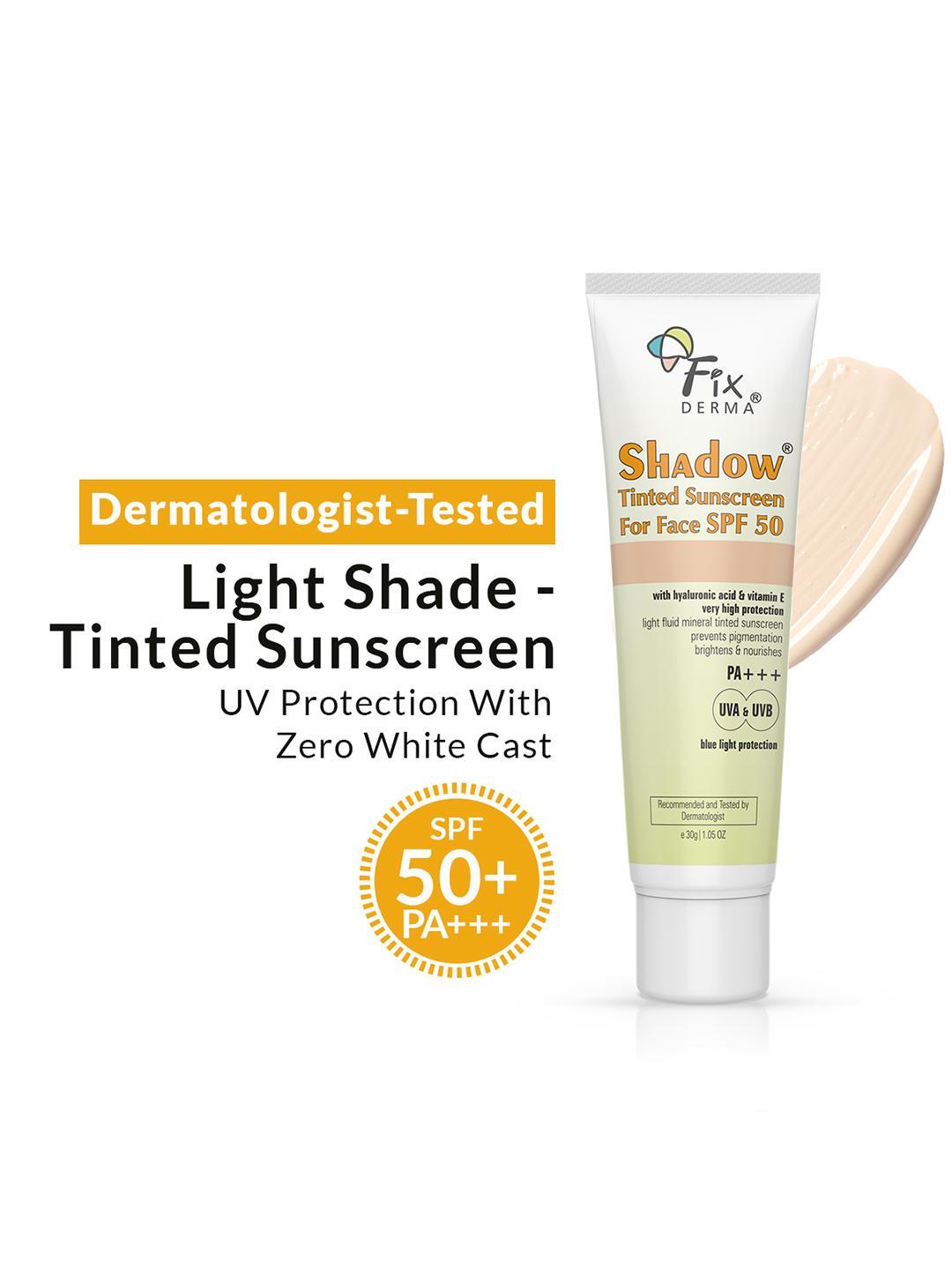 Buy FIXDERMA Shadow Tinted SPF 50 PA+++ Sunscreen With Vitamin E & Hyaluronic Acid 30 G - - Personal Care for Unisex