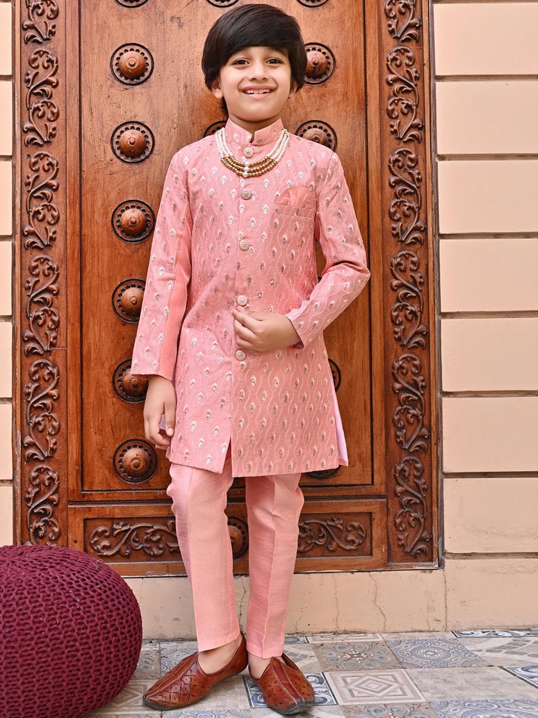 ahhaaaa Boys Embroidered Indo-Western Sherwani Set