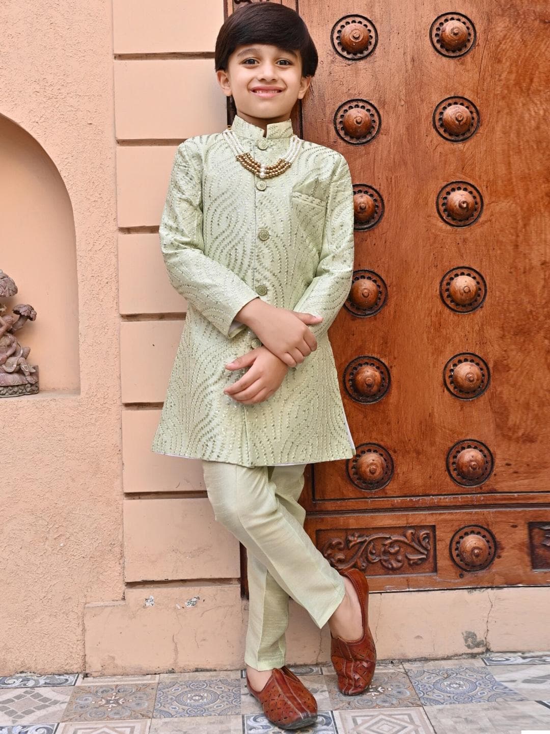 ahhaaaa Boys Embroidered Indo western Sherwani Set