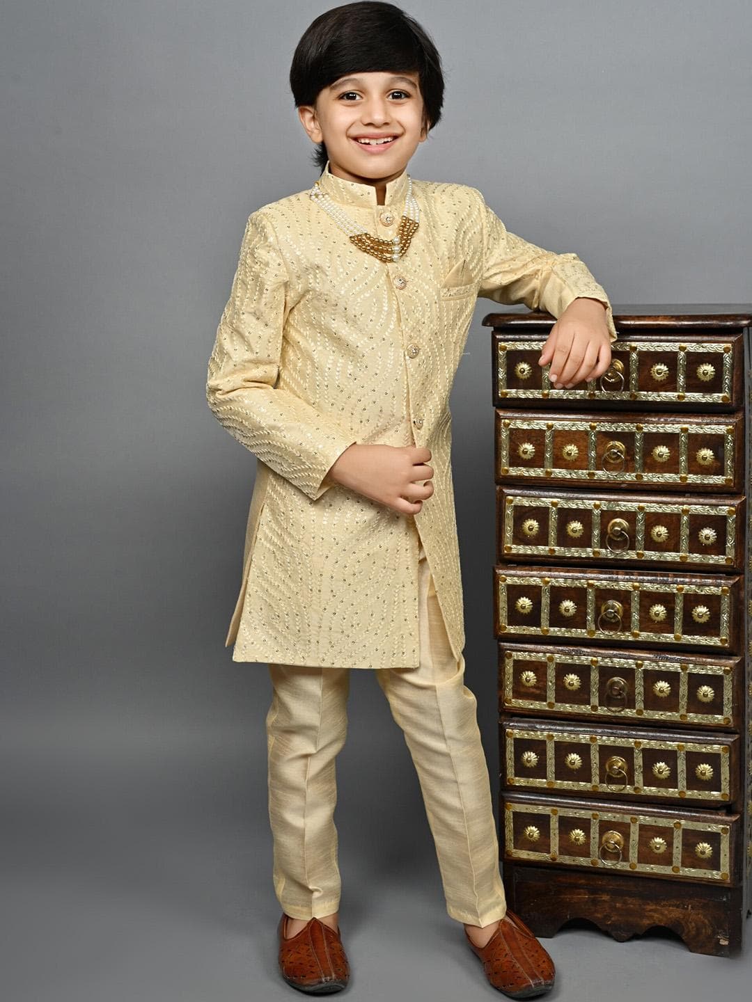 ahhaaaa Boys Embroidered Indo-Western Sherwani Set