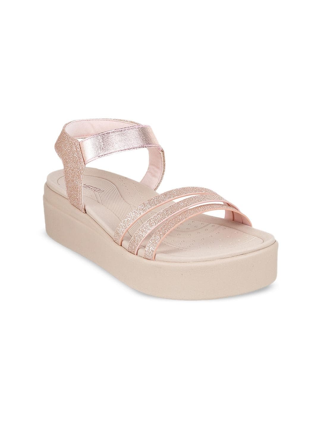 Metro Women Pink Strap Embellished Open Toe Platfrom Heels Comfort Sandal