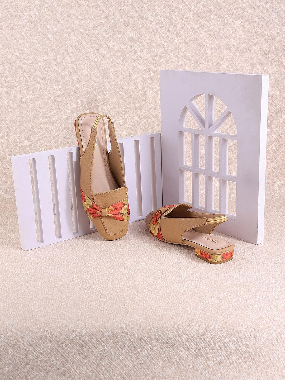 Metro Square Toe Printed Block Slingback Mules With Bows