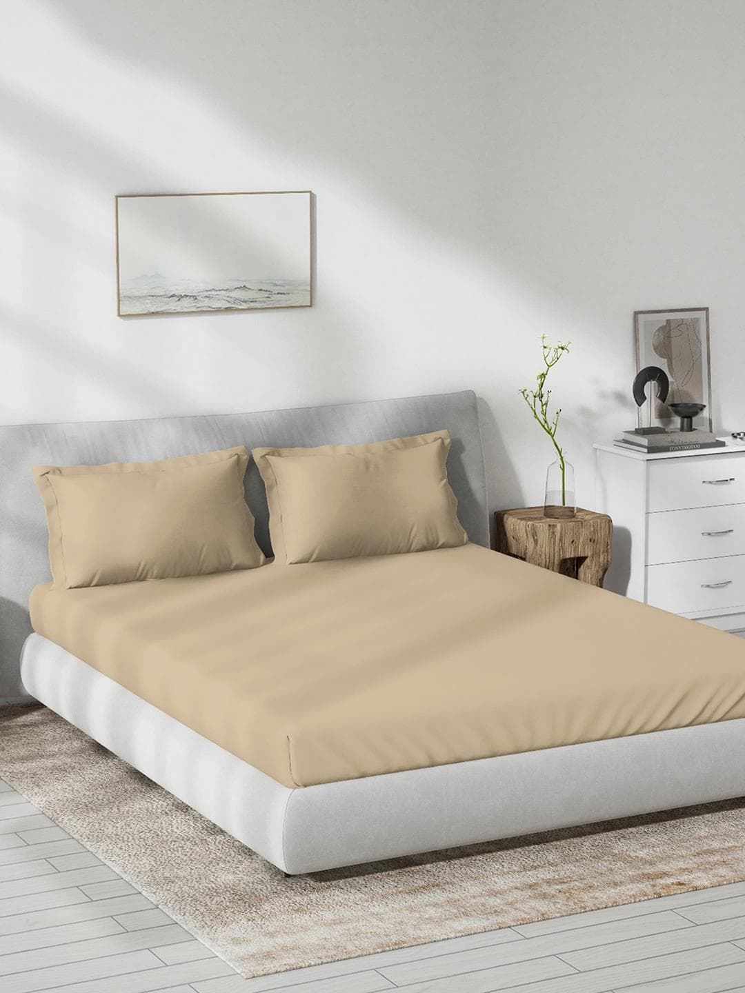 DDecor Beige Cotton 180 TC Queen Bedsheet With 2 Pillow Covers