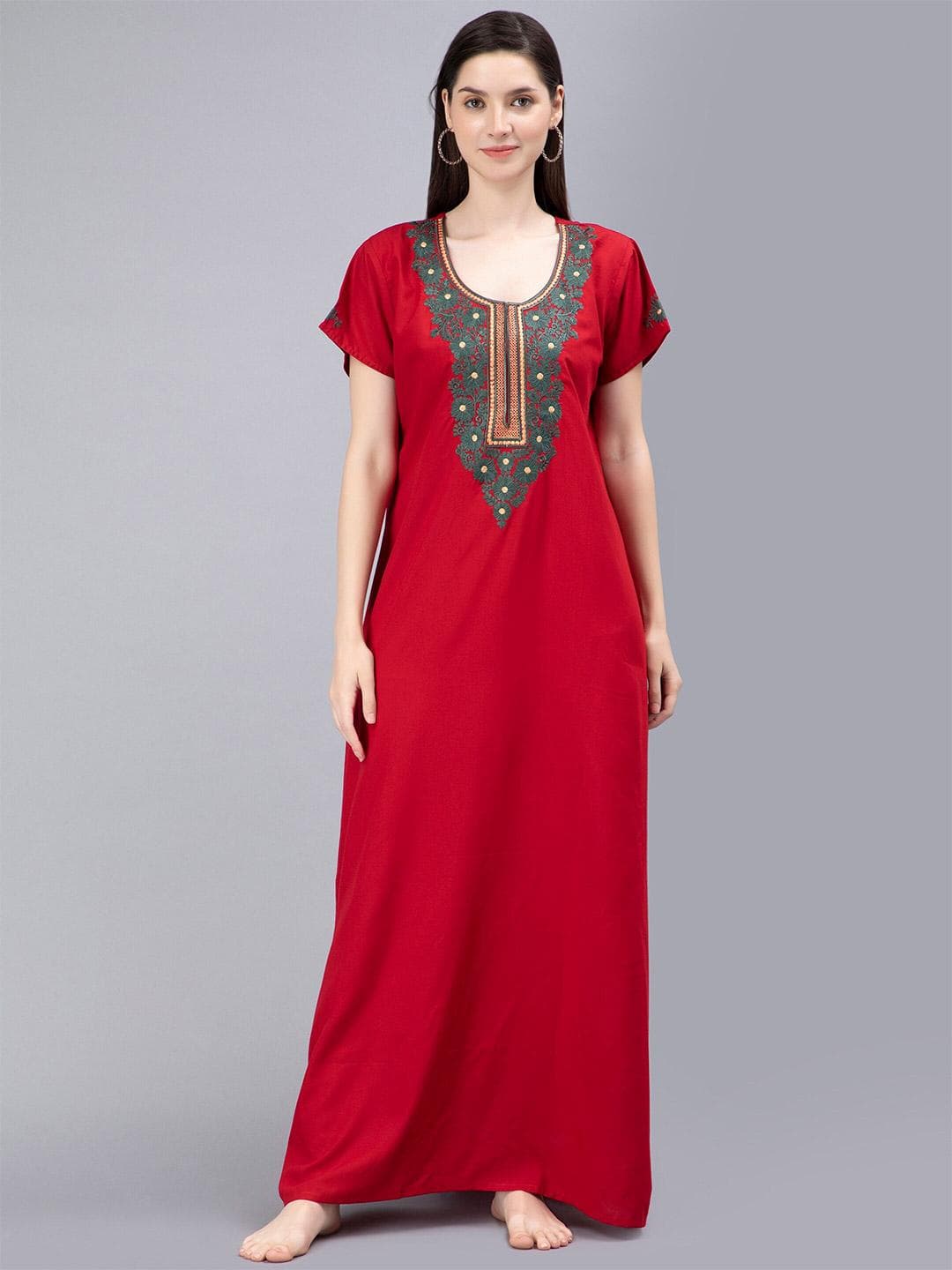 NIGHTSPREE Embroidered Maxi Nightdress