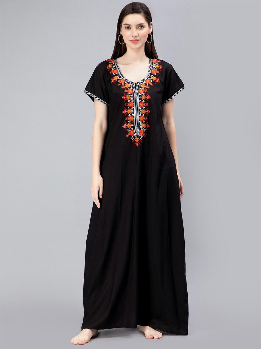 NIGHTSPREE Embroidered Maxi Nightdress