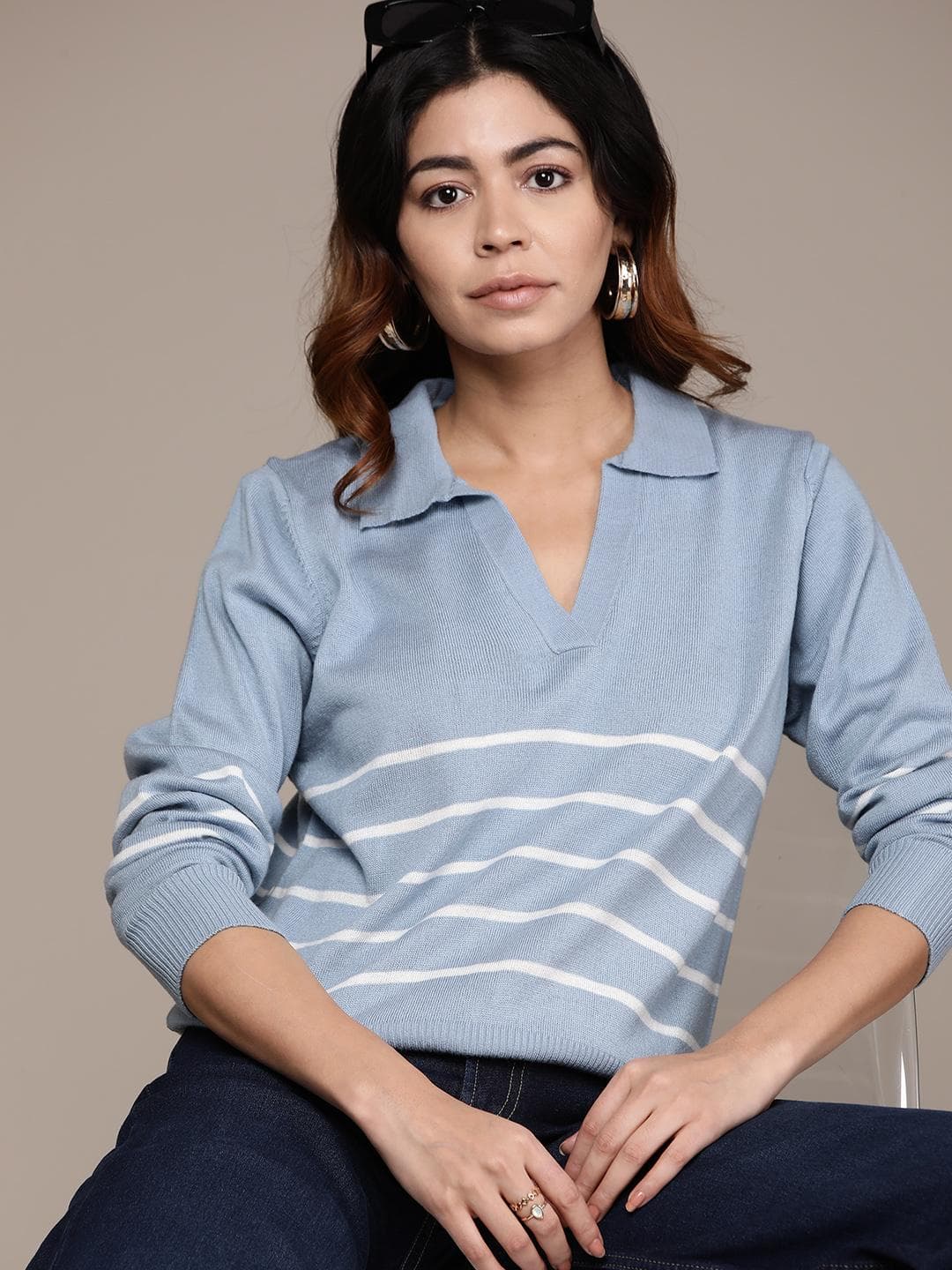 The Roadster Lifestyle Co. Pure Acrylic Striped Relaxed Pullover