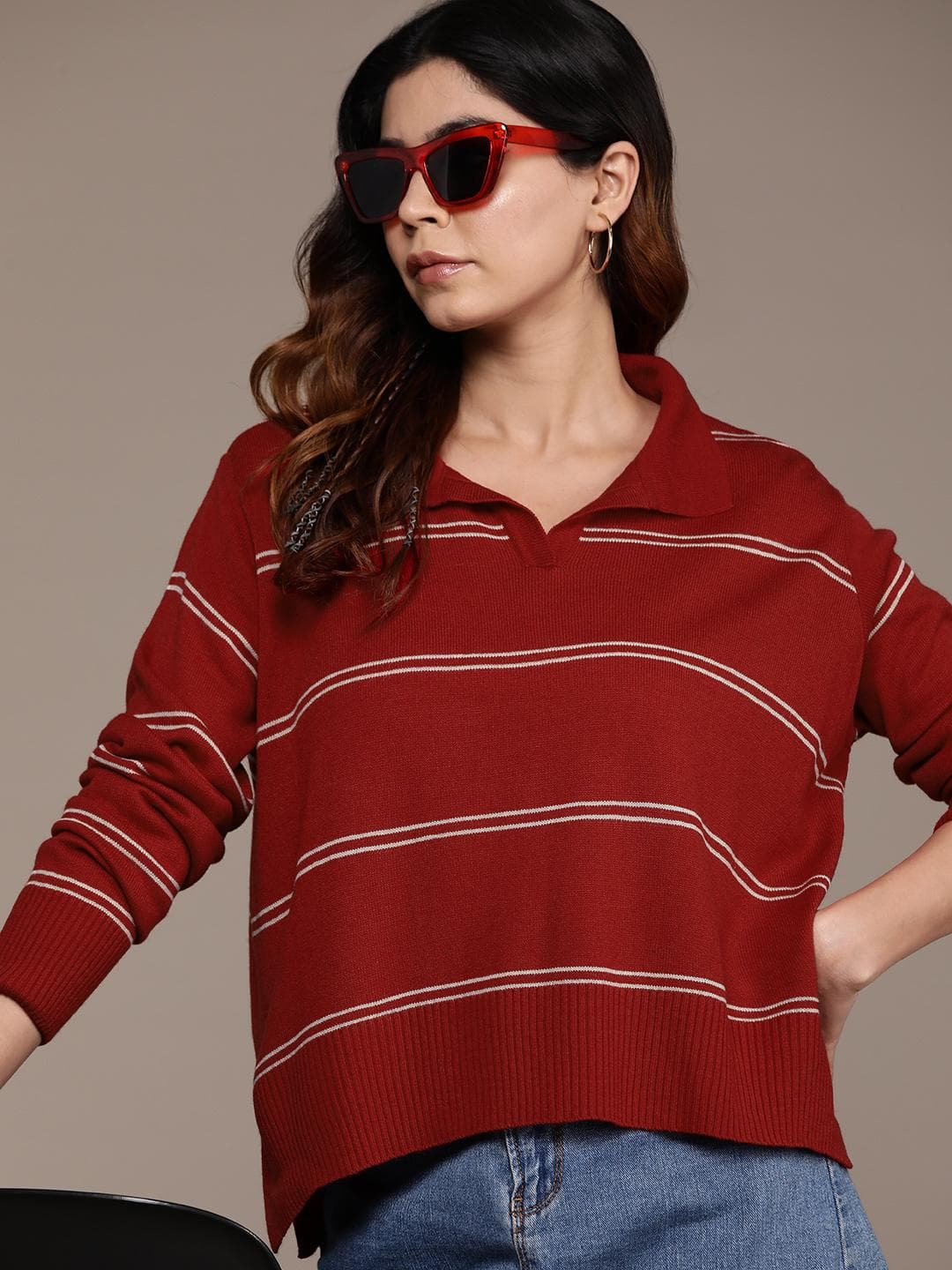 The Roadster Lifestyle Co. Shirt Collar Striped Pullover