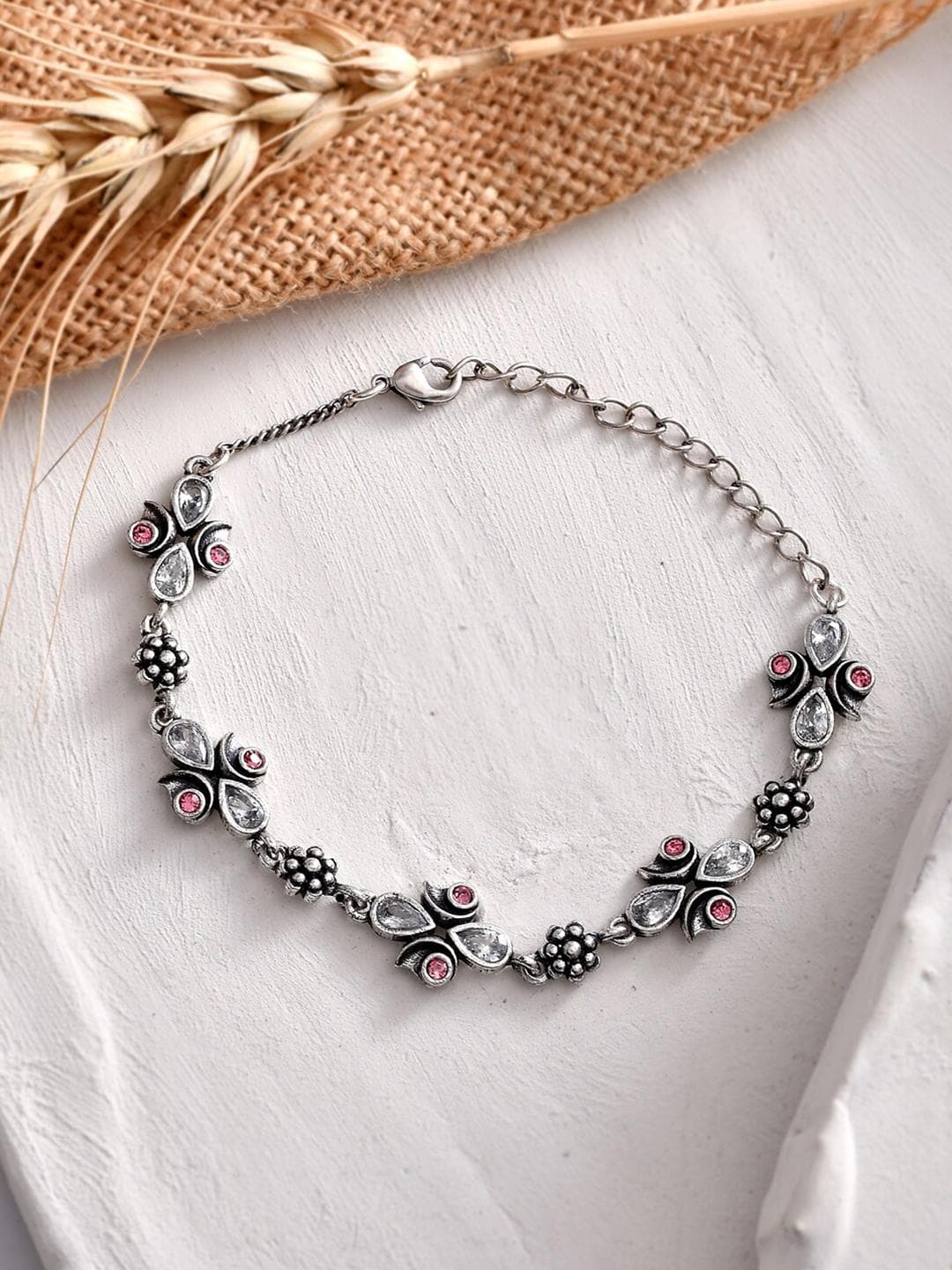 Abharan Pink and White Stones Casual Bracelet