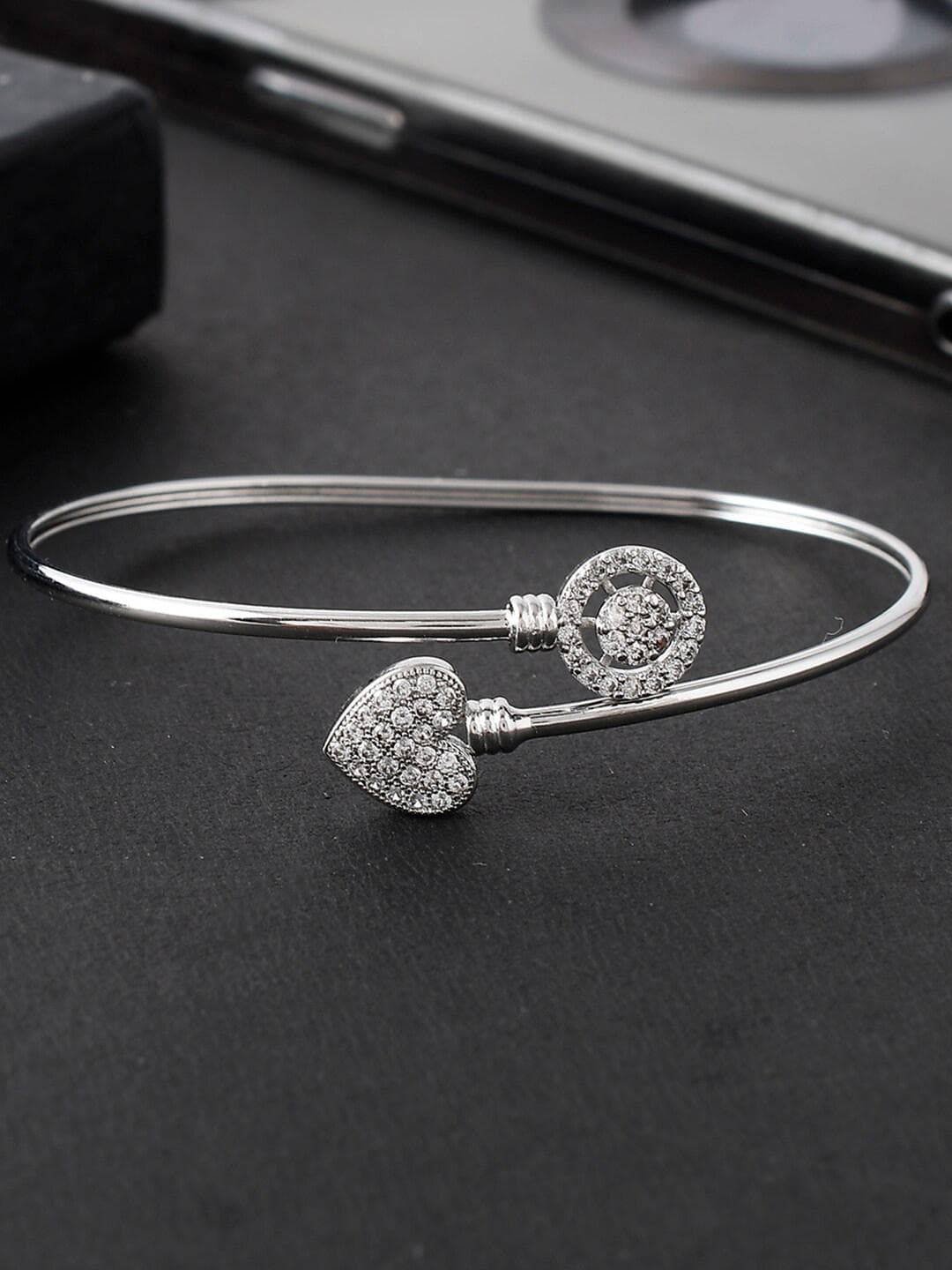 CZ Elegance White Zircons Heart Motif Curled Bracelet