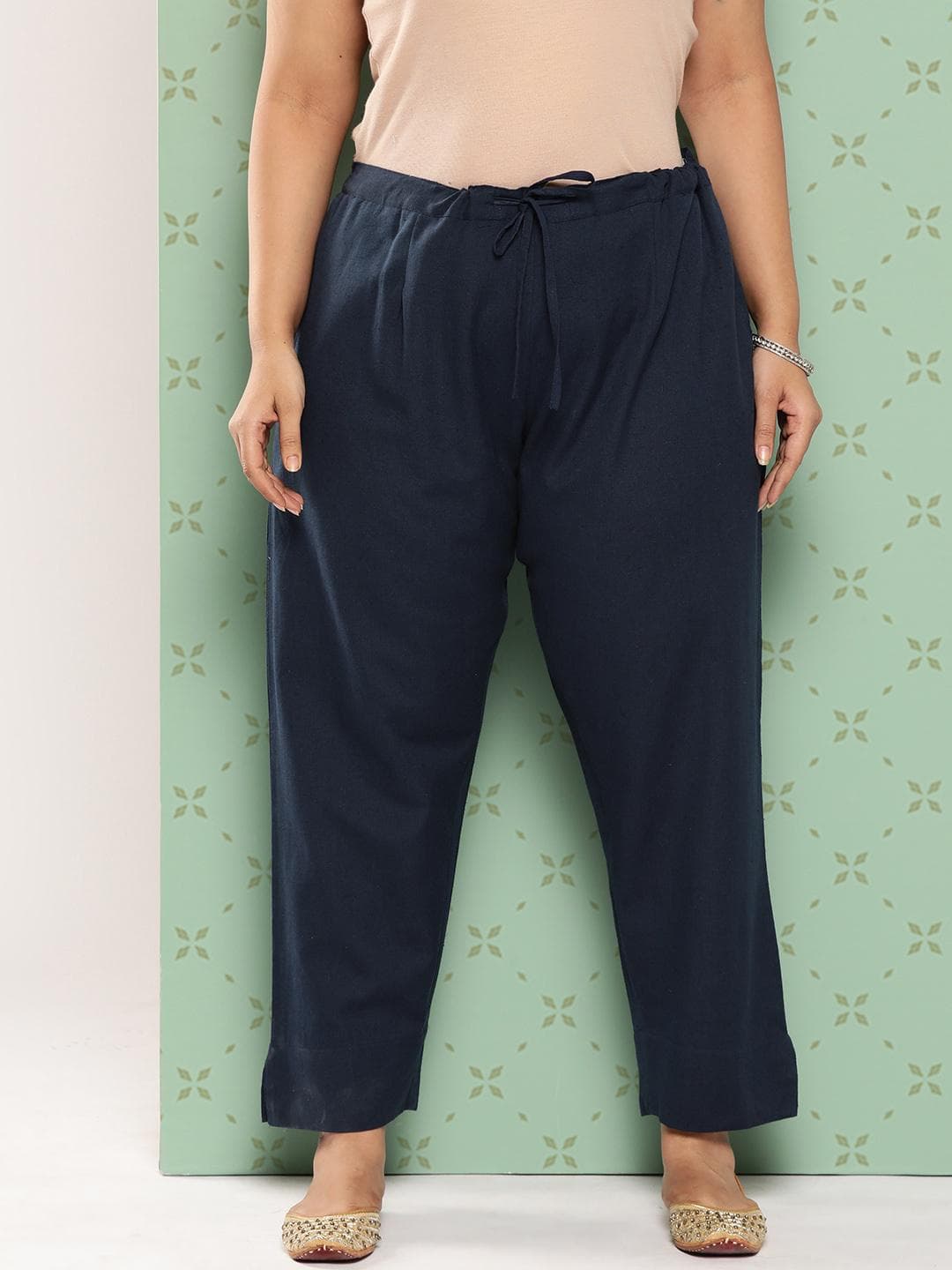 Yufta Women Plus Size Mid-Rise Pure Cotton Straight Fit Trousers