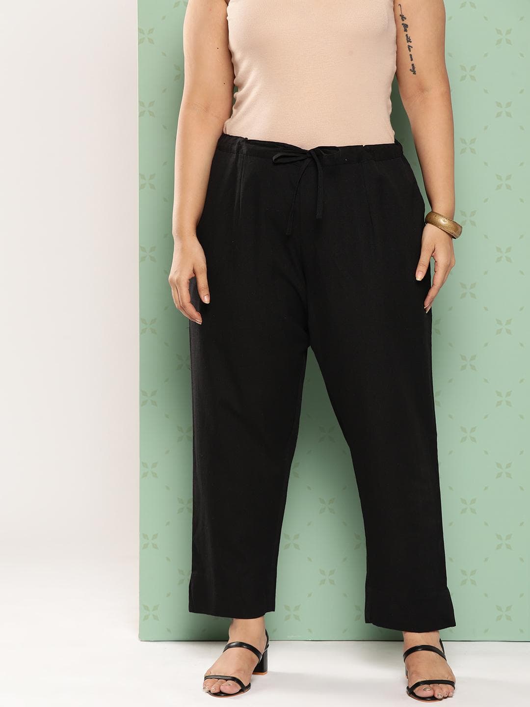 Yufta Women Plus Size Mid-Rise Pure Cotton Straight Fit Trousers