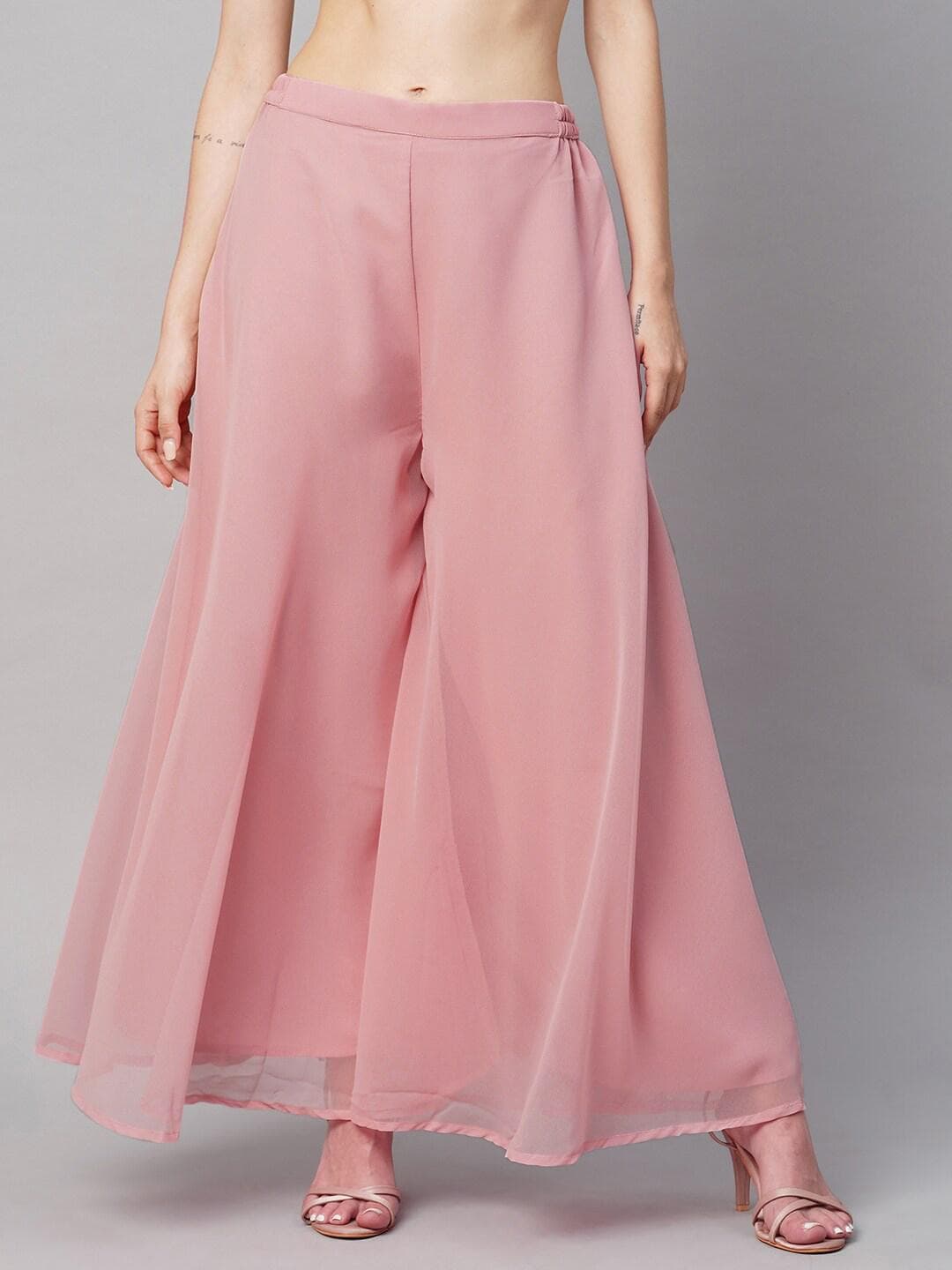 RATAN Women Georgette Flared Freesize Relaxed Fit Palazzo With Lining Pants