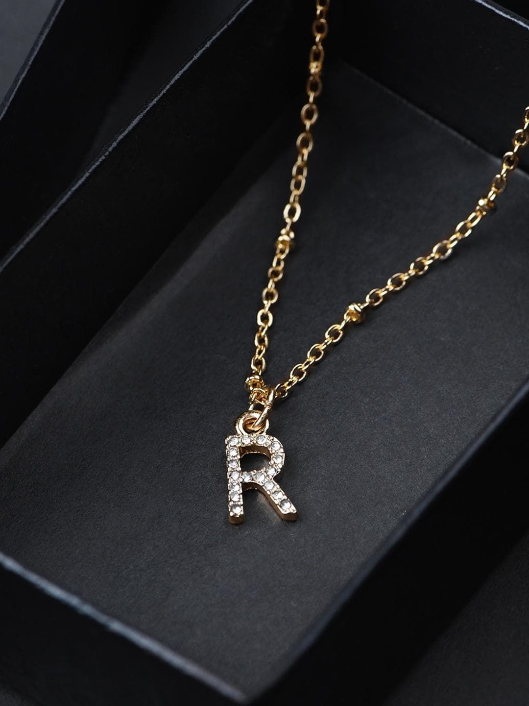 Accessorize Initial R Sparkle Crystal Studded Chain Necklace