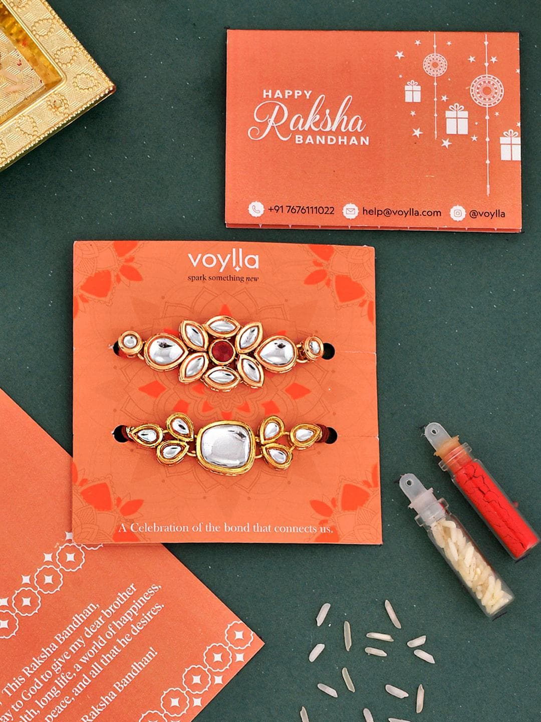 Kundan Polki Ethnic Studded Thread Rakhi - Pack Of 2 | Voylla Rakhi