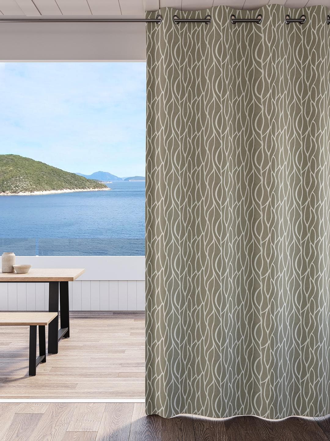 DDecor Beige & White Room Darkening Long Door Curtain