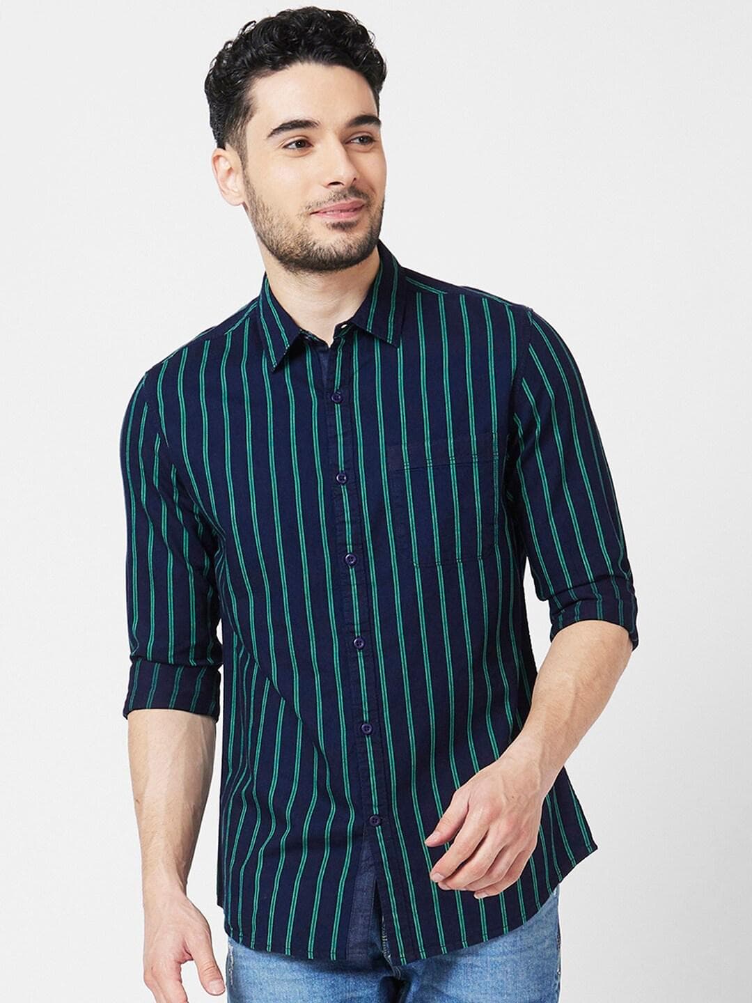 SPYKAR Classic Slim Fit Vertical Striped Cotton Casual Shirt