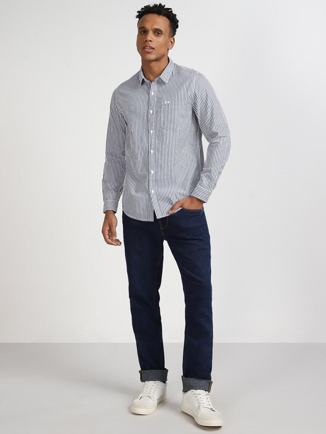 Lee Striped Spread Collar Slim Fit Cotton Casual Shirt